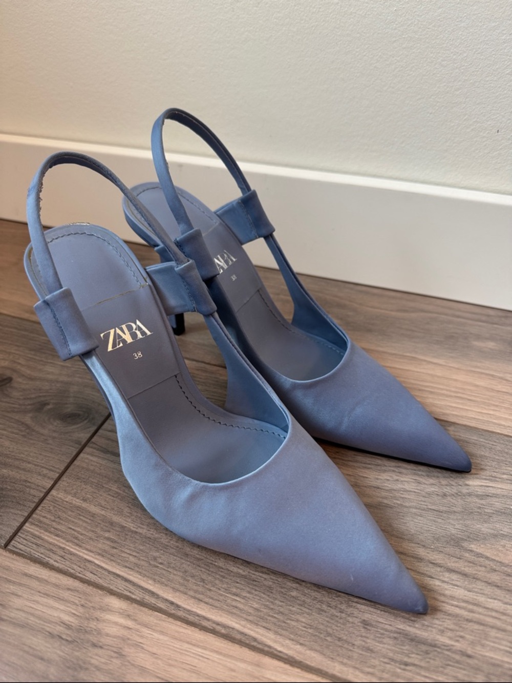 ZARA Dusty Blue Pointed Slingback Heels